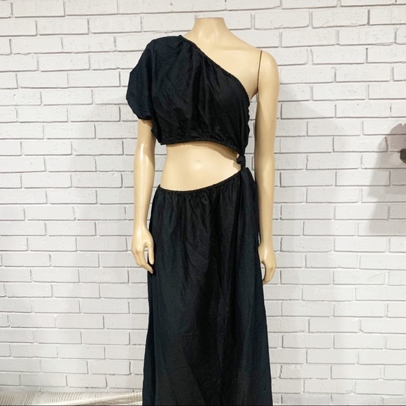 Farm Rio One-Shoulder Asymmetric Cutout Dress in Black - Size Large - Picture 10 of 11